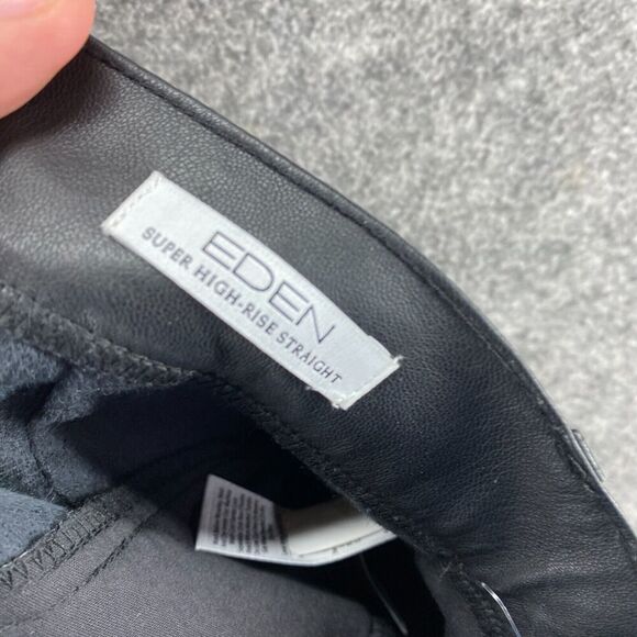 New Eden Pants Women 2 Black Super High Rise 90's Straight Sofia Faux Leather - Picture 11 of 13